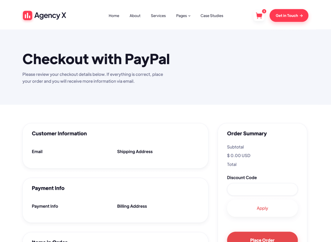 Checkout With PayPal - Agency X Webflow Template