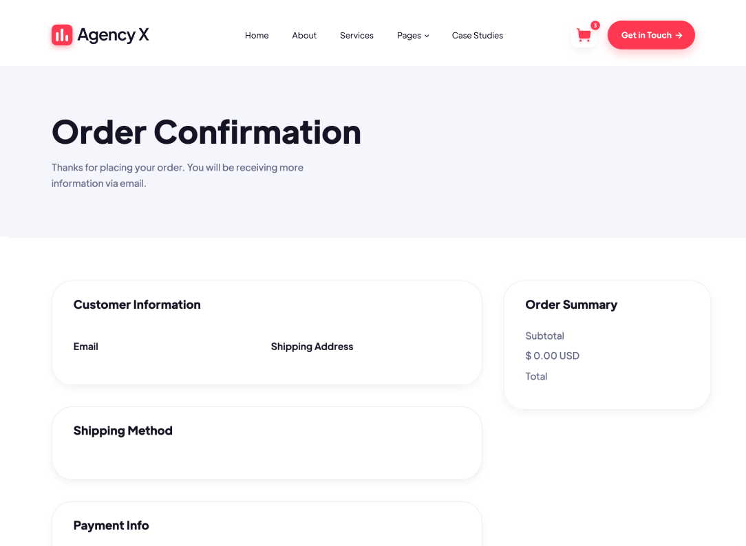 Order Confirmation - Agency X Webflow Template